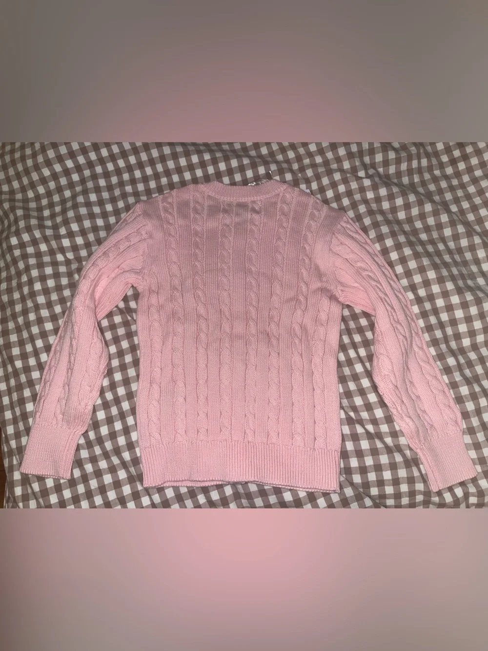 Pink Cable Knit Crewneck Sweater with Embroidered Bear Girls size small